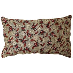 Floral Red Blue Block Printed Pillow French, 18th Century