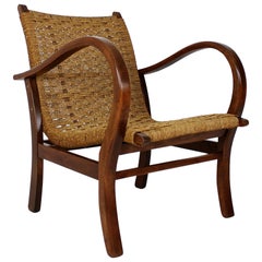 Bauhaus Lounge Armchair Rope and Stained Beech by Erich Dieckmann Germany, 1930s