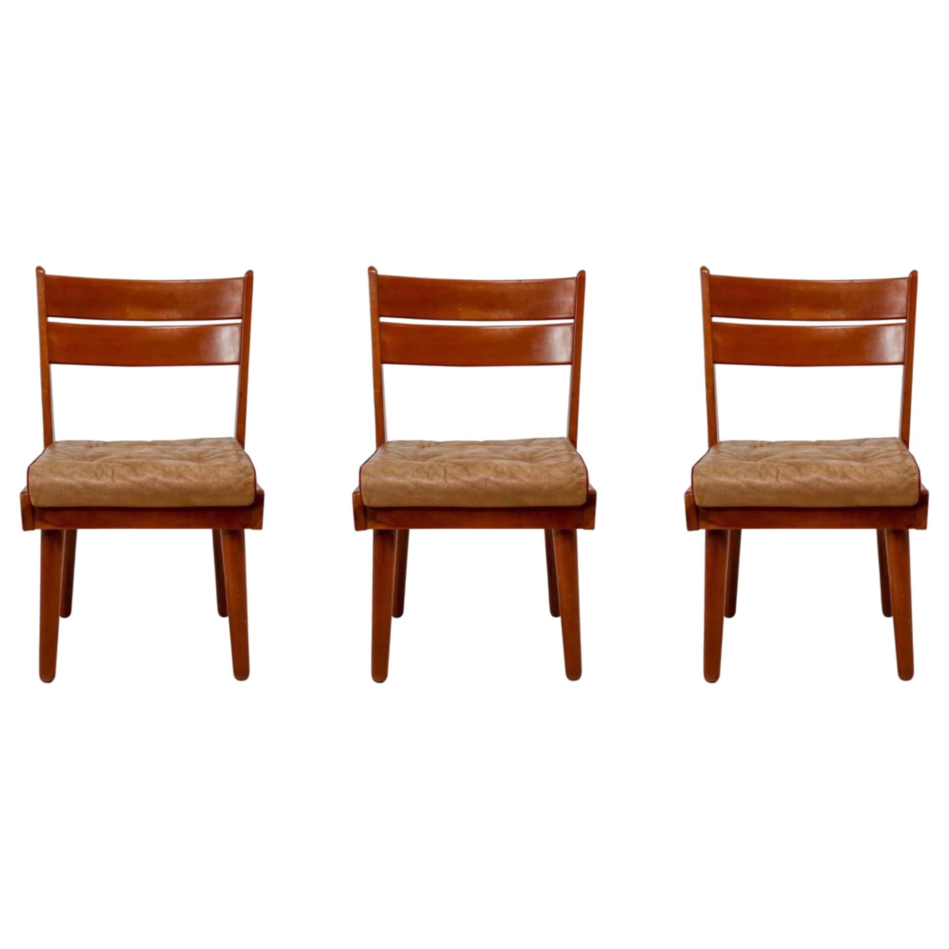 Midcentury Chairs in Walnut and Leather, Austria, 1950s