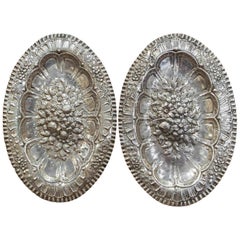 Antique Pair of 19th Century French Repousse Silver Oval Wall Plaques