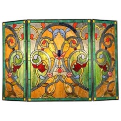 Vintage Tiffany-Style Victorian 3 Pieces Folding Fireplace Screen