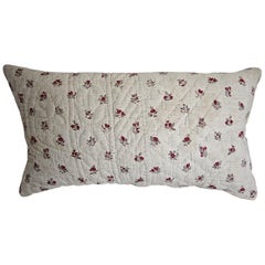 Antique Pretty Floral Block Printed Pillow French, 18th Century