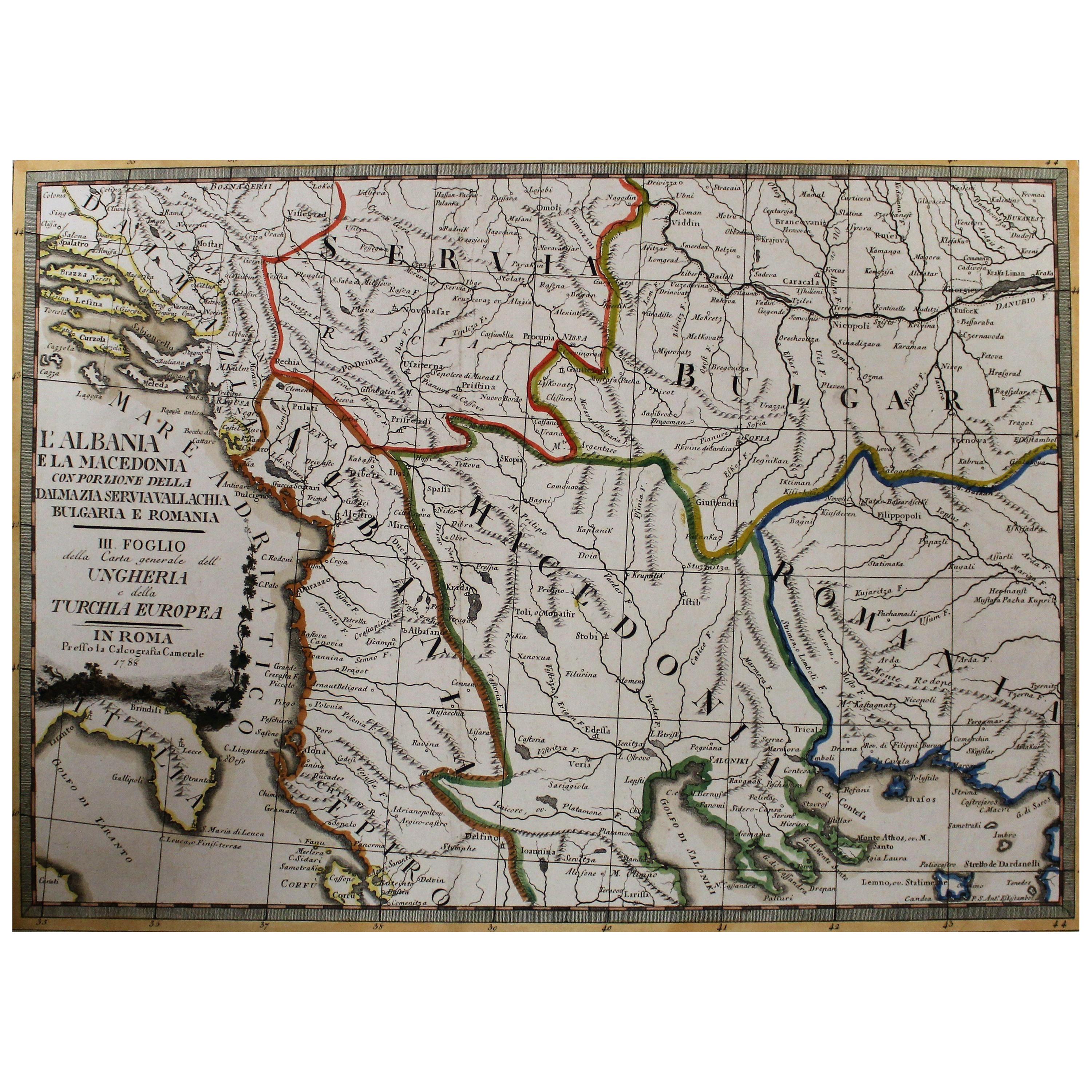 18th Century Map of the Southern Balkans by Giovanni Maria Cassini For Sale