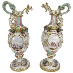 Pair of 18th Century German Meissen Porcelain Jugs