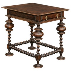English Jacobean Style 1800s Oak Side Table with Barley Twist Base and Drawer