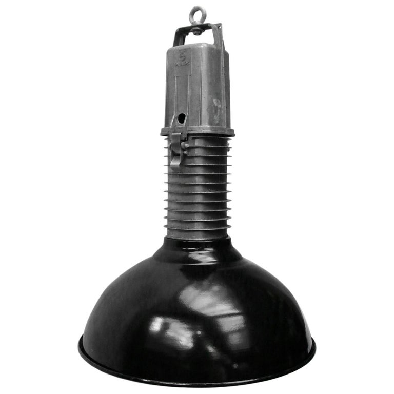 Black Enamel Dutch Design Vintage Industrial Cast Aluminum Pendant Lights For Sale