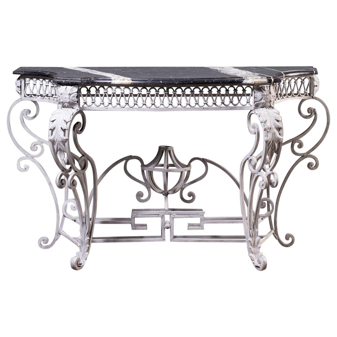 Louis XV Style Vintage French Painted Iron Marble-Top Console Table, circa 1940 For Sale