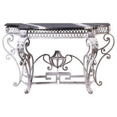 Louis XV Style Vintage French Painted Iron Marble-Top Console Table, circa 1940