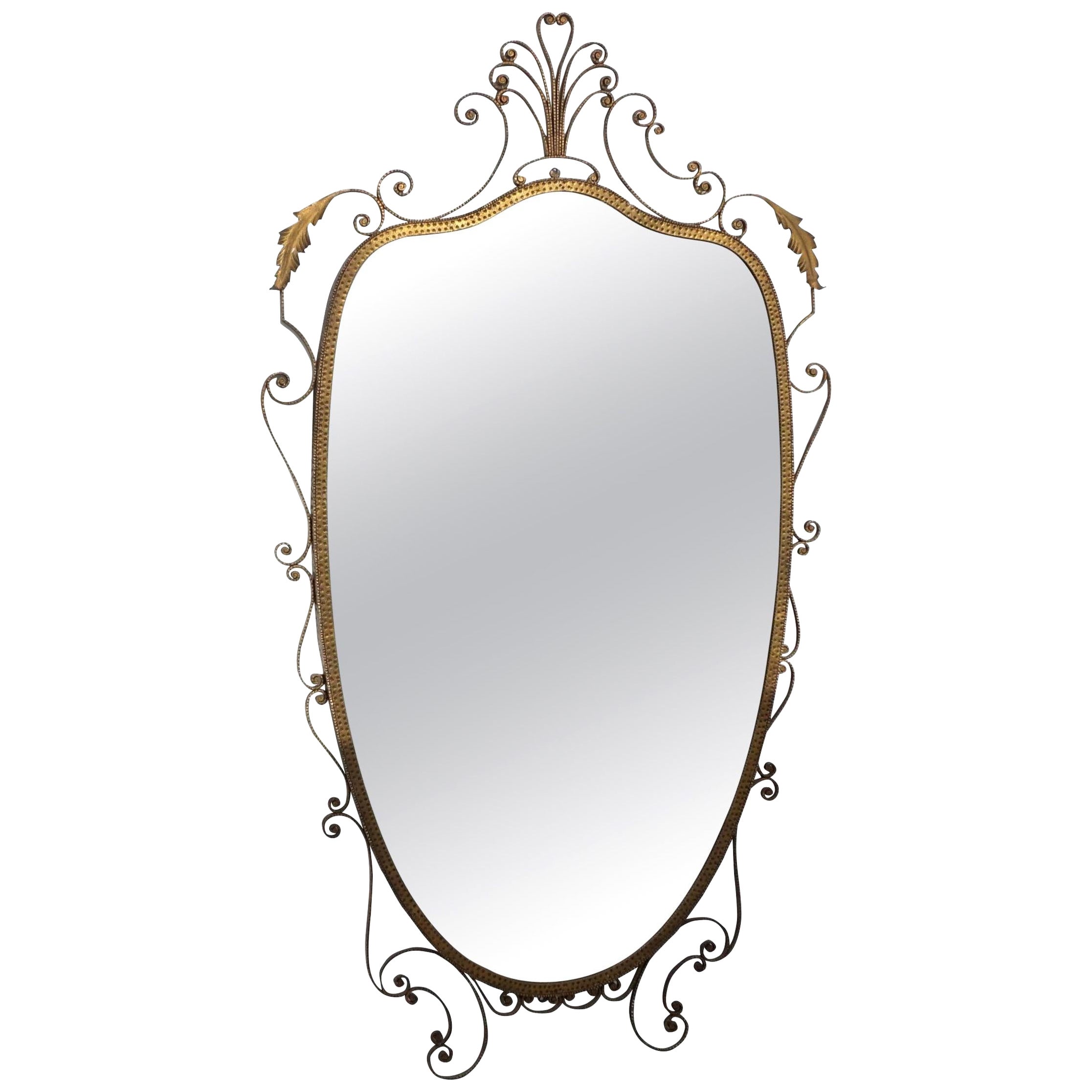 20th Century Italian Vintage Metal Oval Wall Glass Mirror by Pier Luigi Colli
