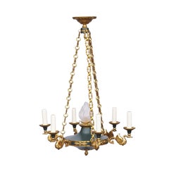 French Six-Light Empire Style Bronze Chandelier with Swan Motifs, circa 1920