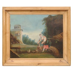 Escena campestre francesa de finales del siglo XVIII Pintura al óleo sobre lienzo en marco de pino