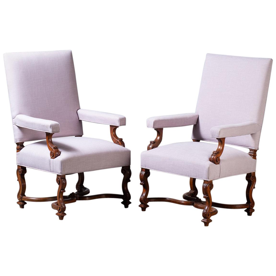 Pair of Antique French Louis XIV Régence Walnut Chairs, circa 1875 For Sale