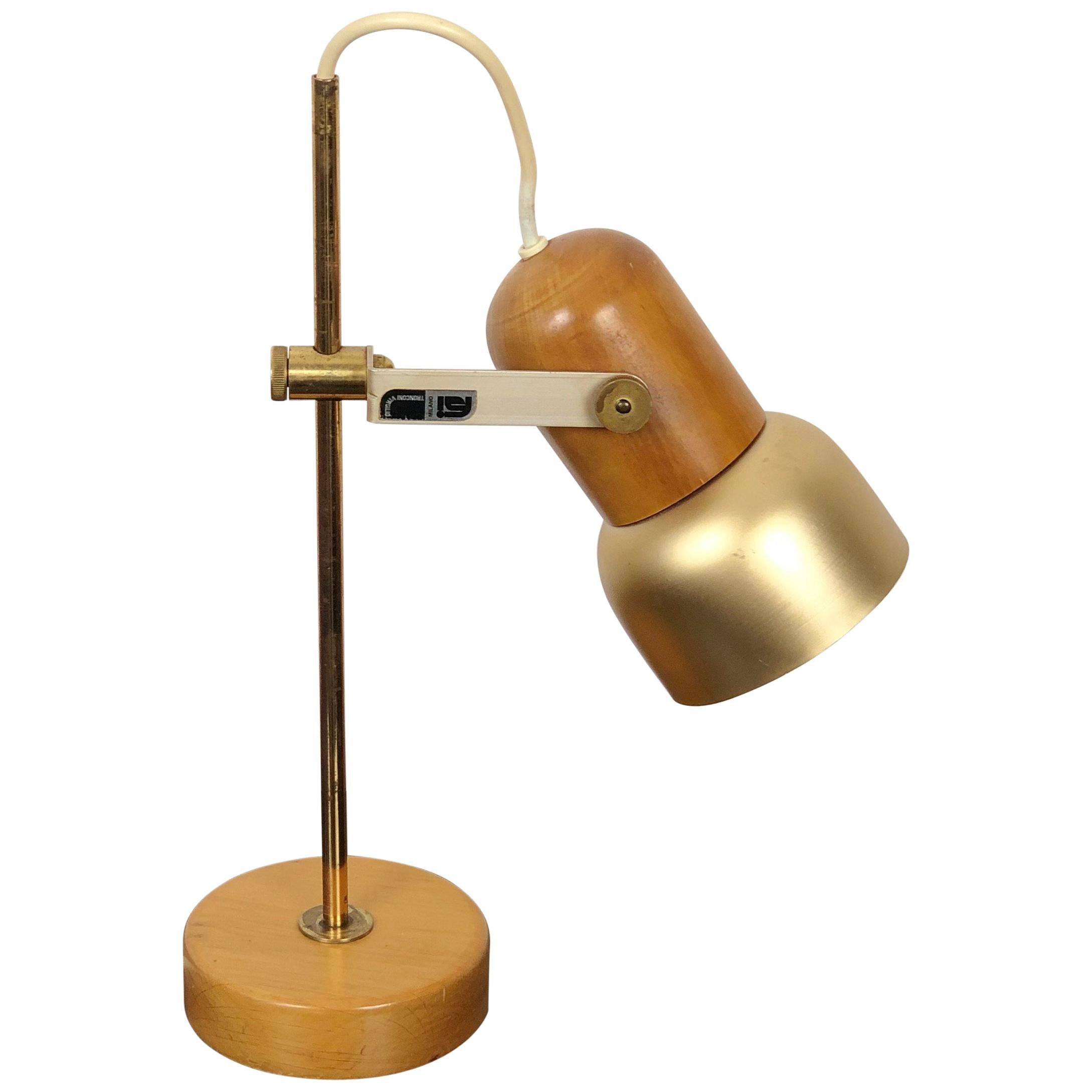 Tronconi Adjustable Table Lamp in Wood, Brass and Metal, Italy FSI Milano, 1970s