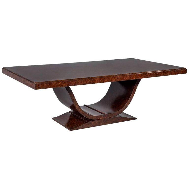 Émile-Jacques Ruhlman Style Burled Walnut Dining Table, French Art Deco Style
