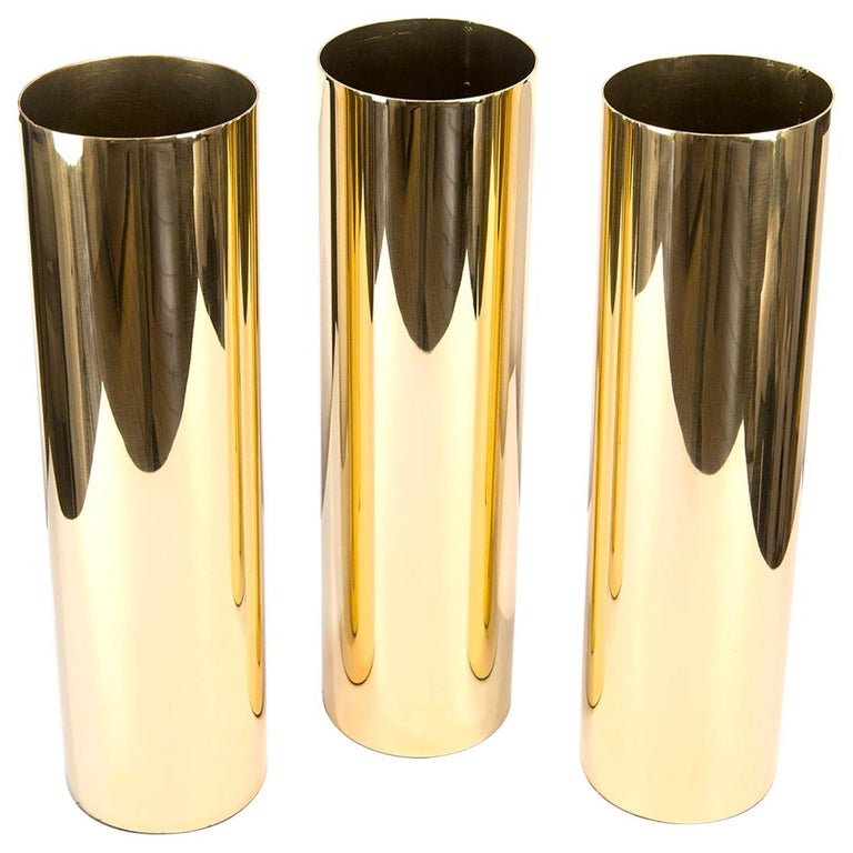 Tall Cylindrical Brass Vase For Sale at 1stDibs