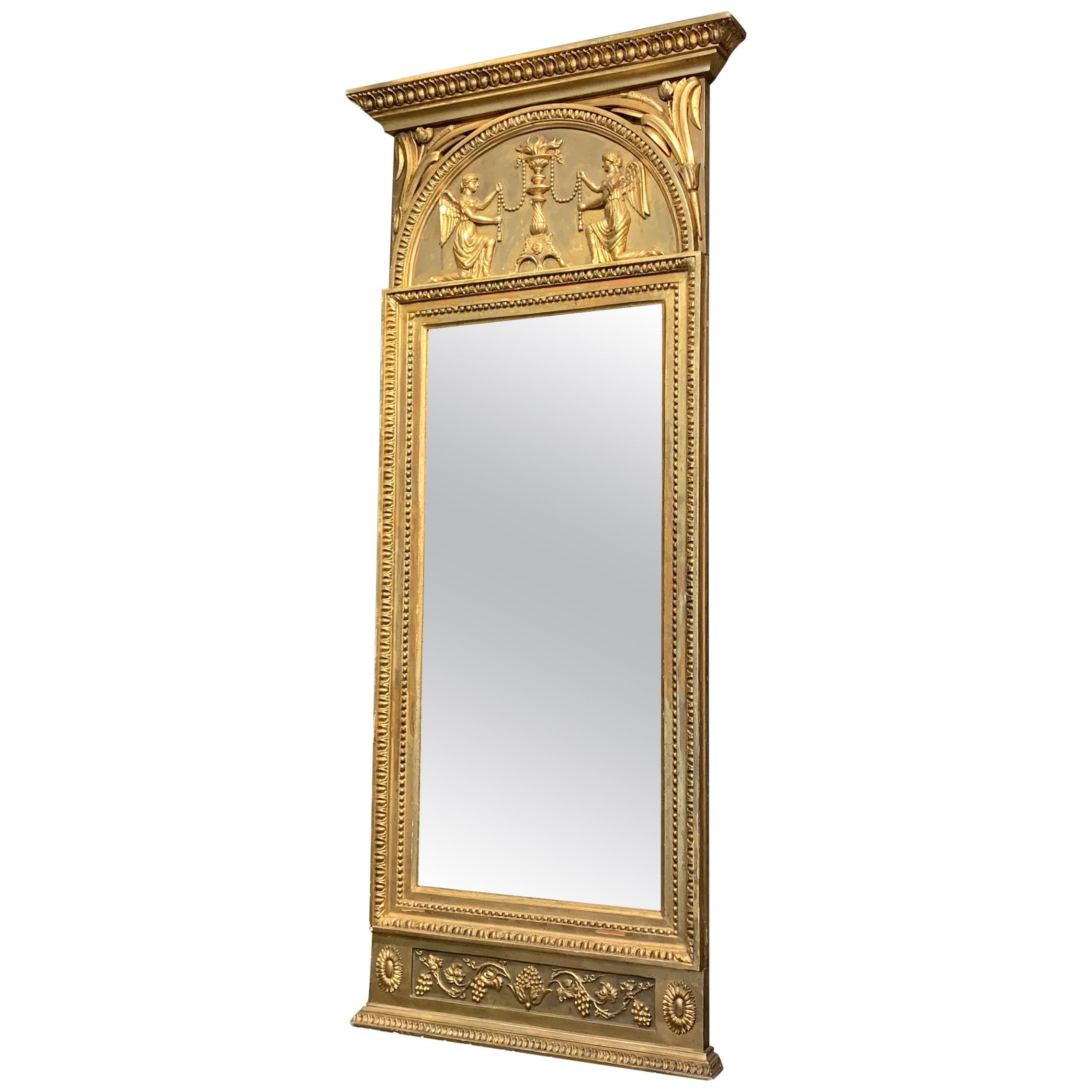 19th Century Swedish Gustavian Gilded Wood Wall Glass Mirror, Scandinavian Décor