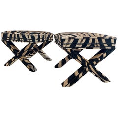 Vintage Billy Baldwin Style X-Benches Restored in Zebra Hide, Pair