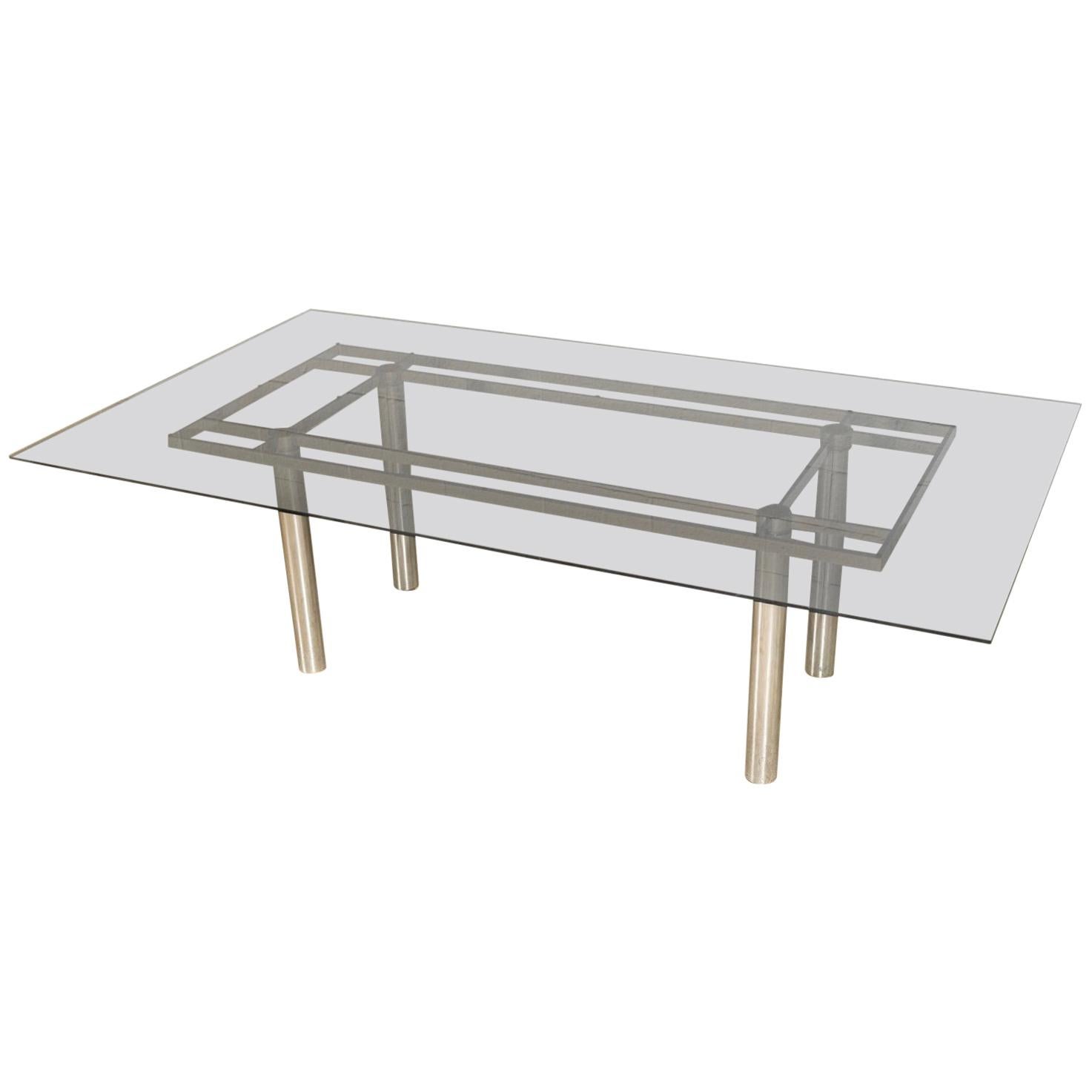 Modernist Tobia Scarpa for Knoll Large Andre Glass and Chrome Dining Table For Sale