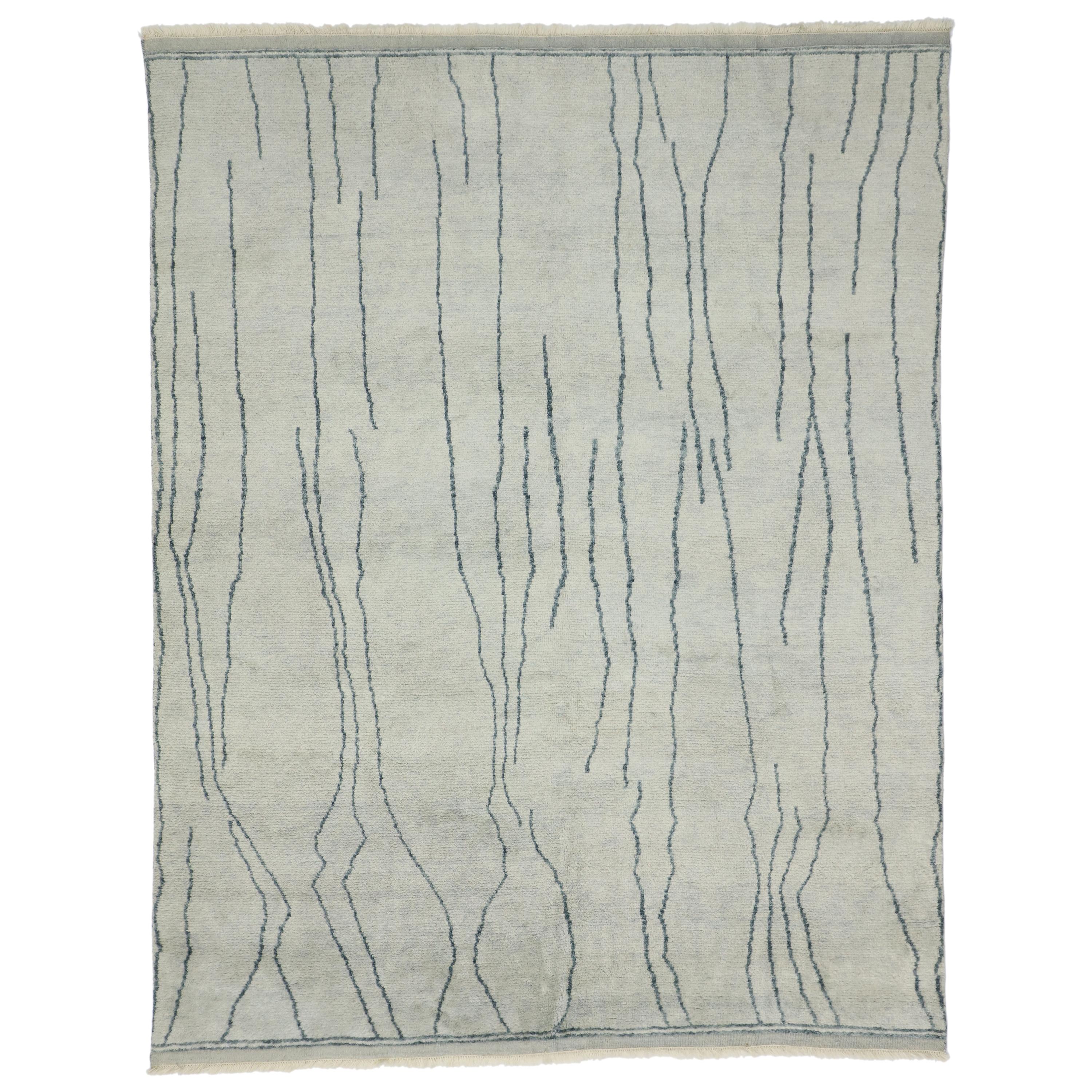 New Contemporary Moroccan Area Rug with Linear Design