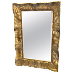 Mid-Century Modern Scalloped Silver and Gold Frame Beveled Wall Mirror