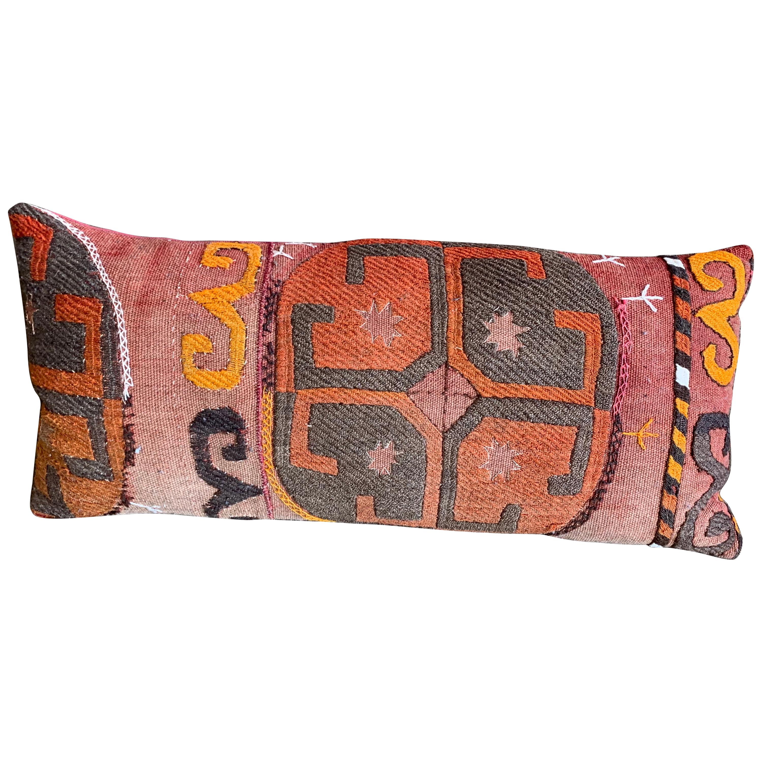 Custom Pillow cut from Antique Handwoven rug  For Sale