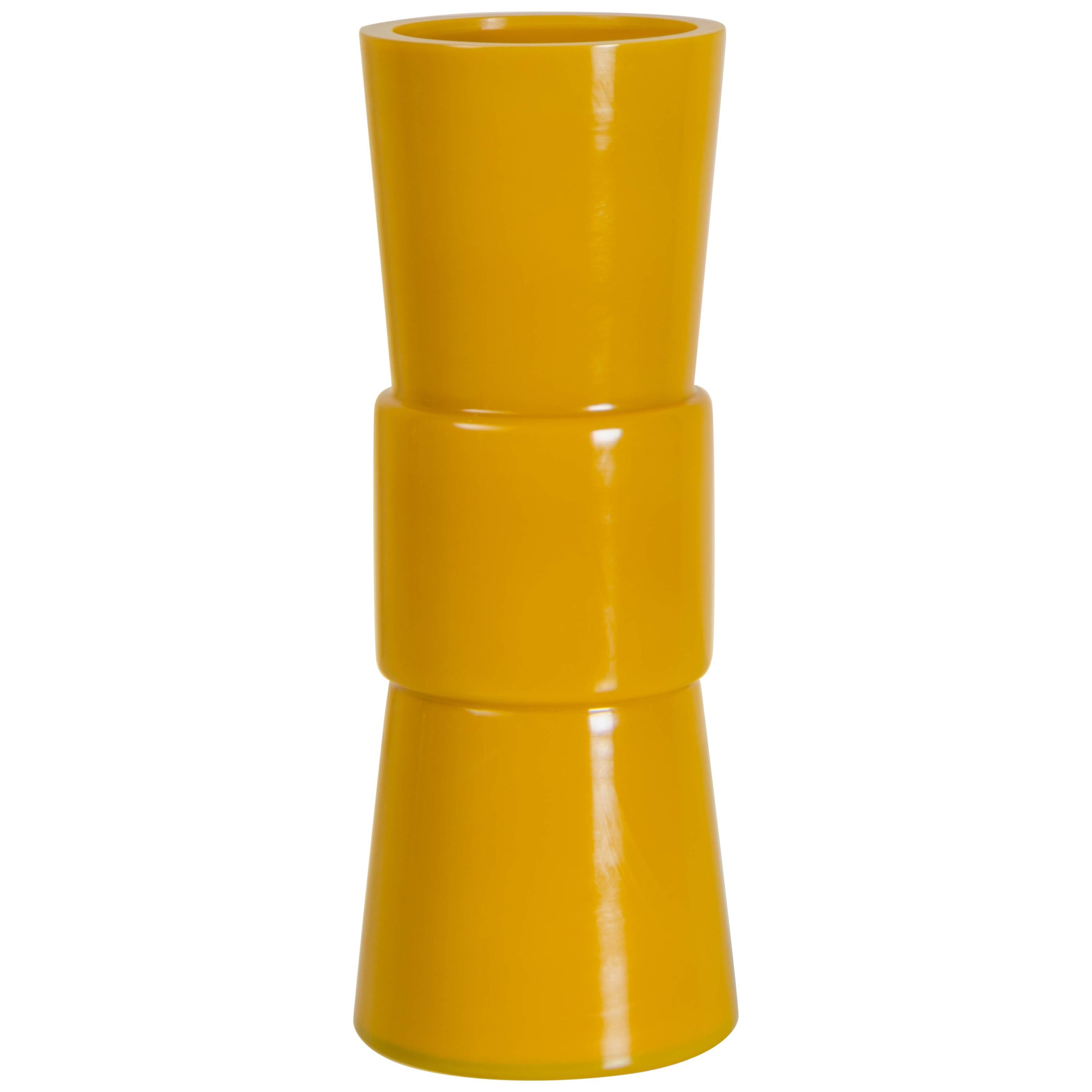 Gu Vase, Yellow Peking Glass by Robert Kuo, Hand Blown Glass, Limited Edition