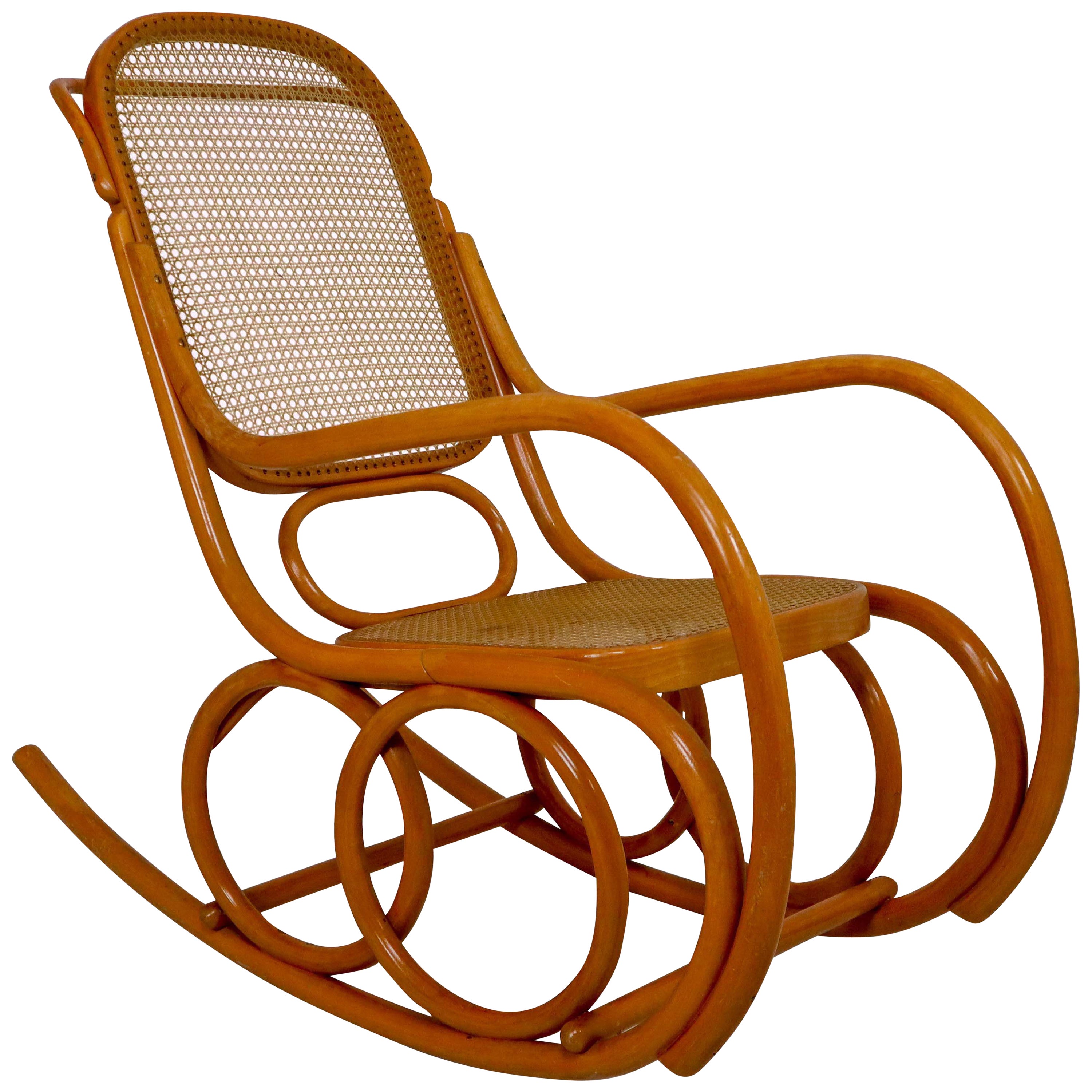 Pair of Bentwood Rocking Chairs with Cane Seat and Back at 1stDibs