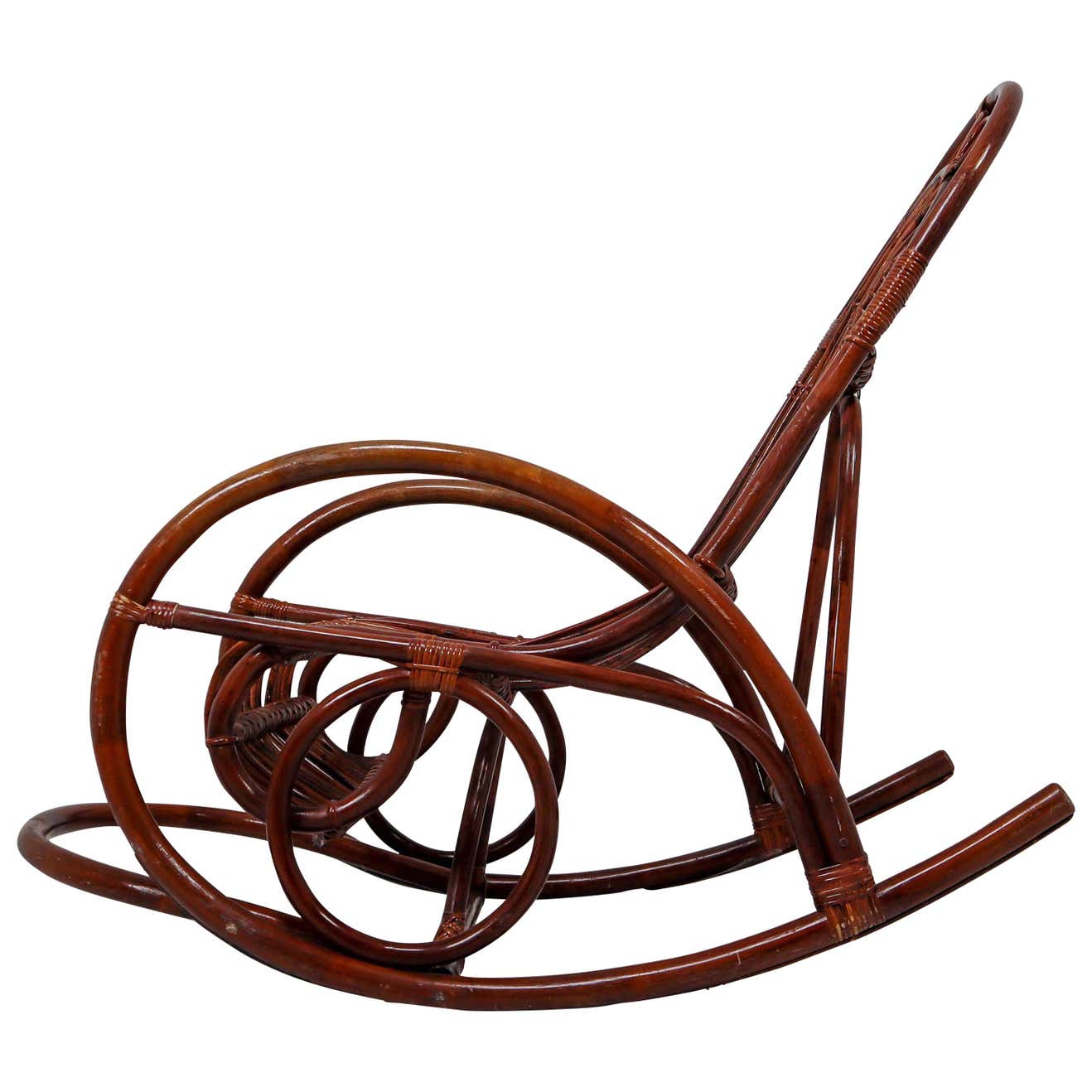 Midcentury French Wicker Brown Bamboo Rocking Chair, 1960s For Sale at ...