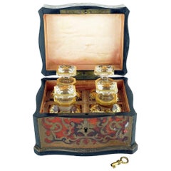 Antique 18th Century French Boulle Vanity Box with Four Perfume Bottles