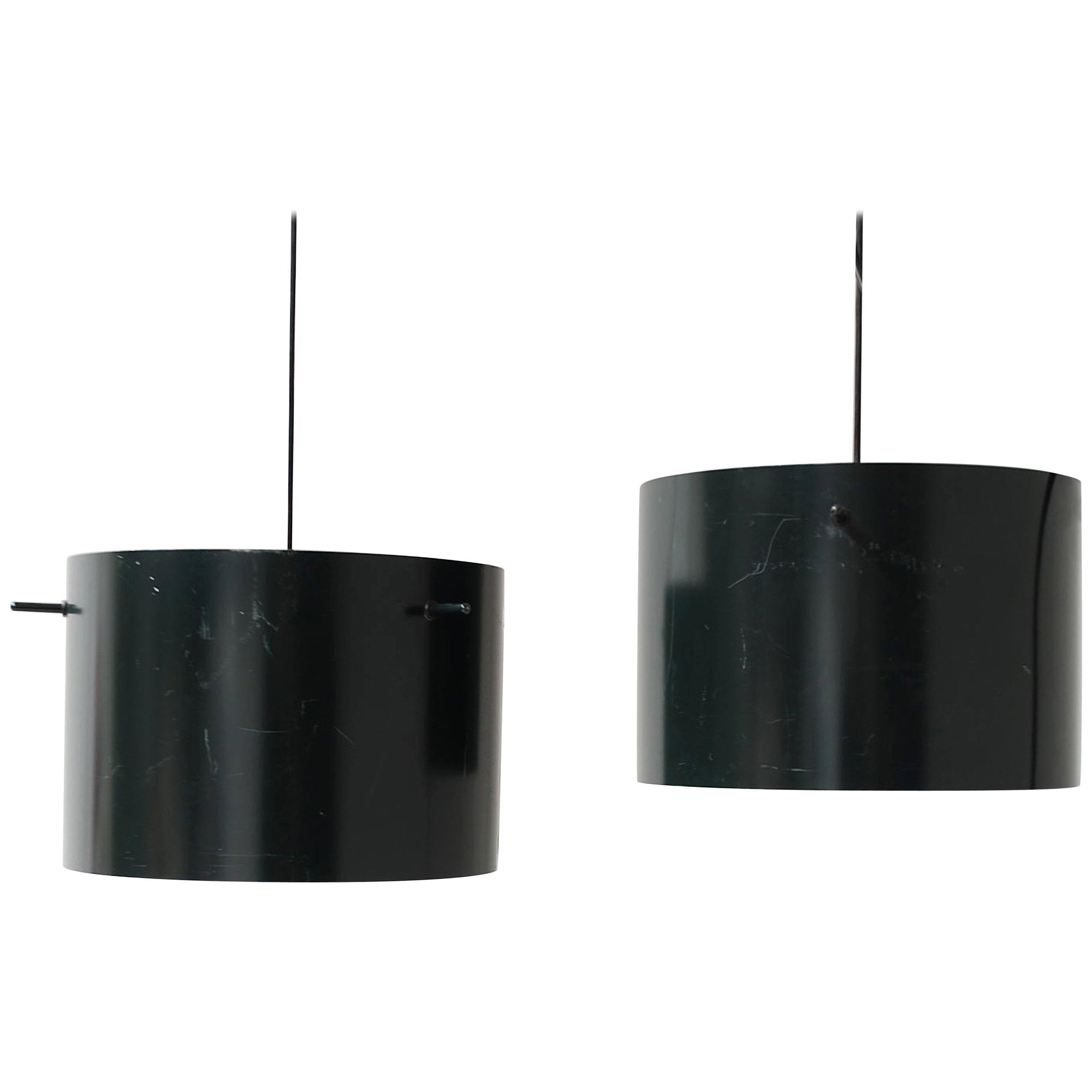 Pair of Black Danish Modern Pendant Lamps by Friis & Moltke for Lampas, 1970s
