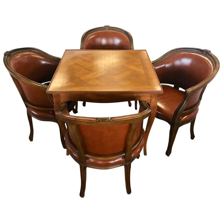Italian Fruitwood Game Dining Table, Kitchen Table Barrel Chairs