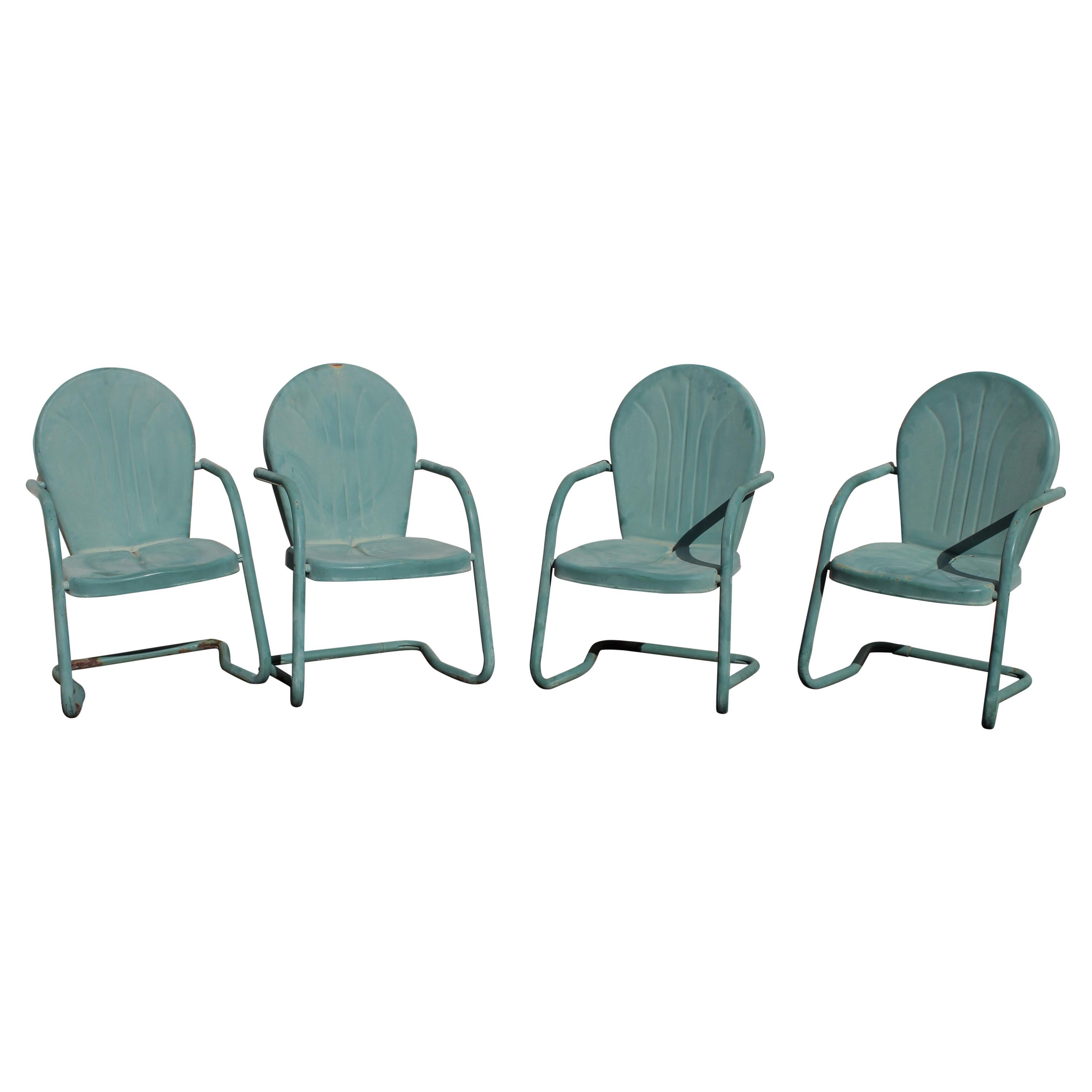 Outdoor Lawn/ Beach Metal Chairs in Sea Foam Green, 4