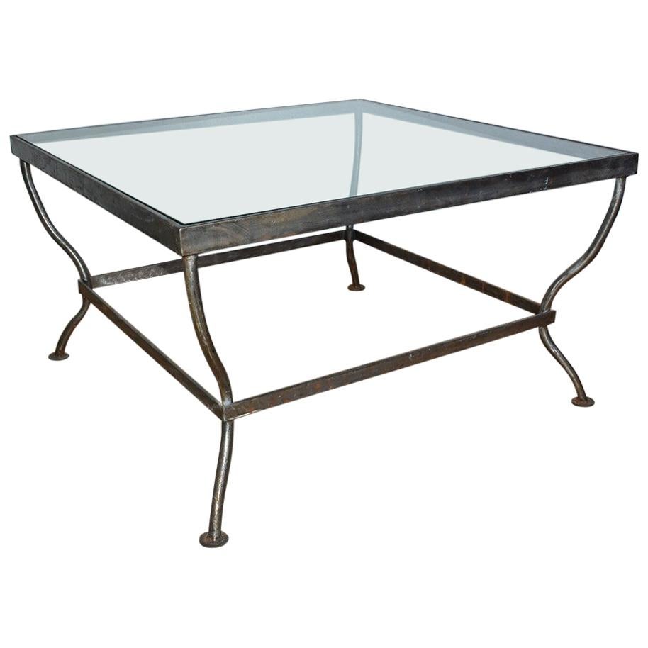 Custom Made Square Glass and Polished Iron Coffee Table by BH & A