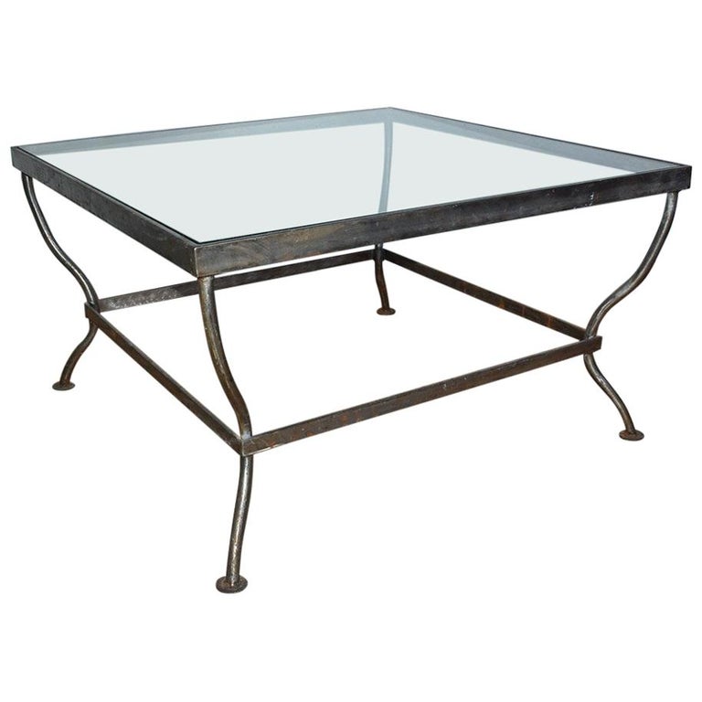 Custom Made Square Glass and Polished Iron Coffee Table by BH and A For Sale at 1stDibs custom