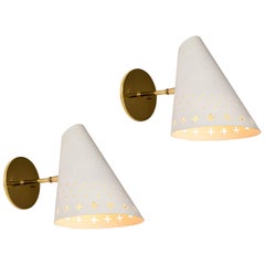 Pair of Large 1950s Danish Perforated Sconces Attributed to Bent Karlby