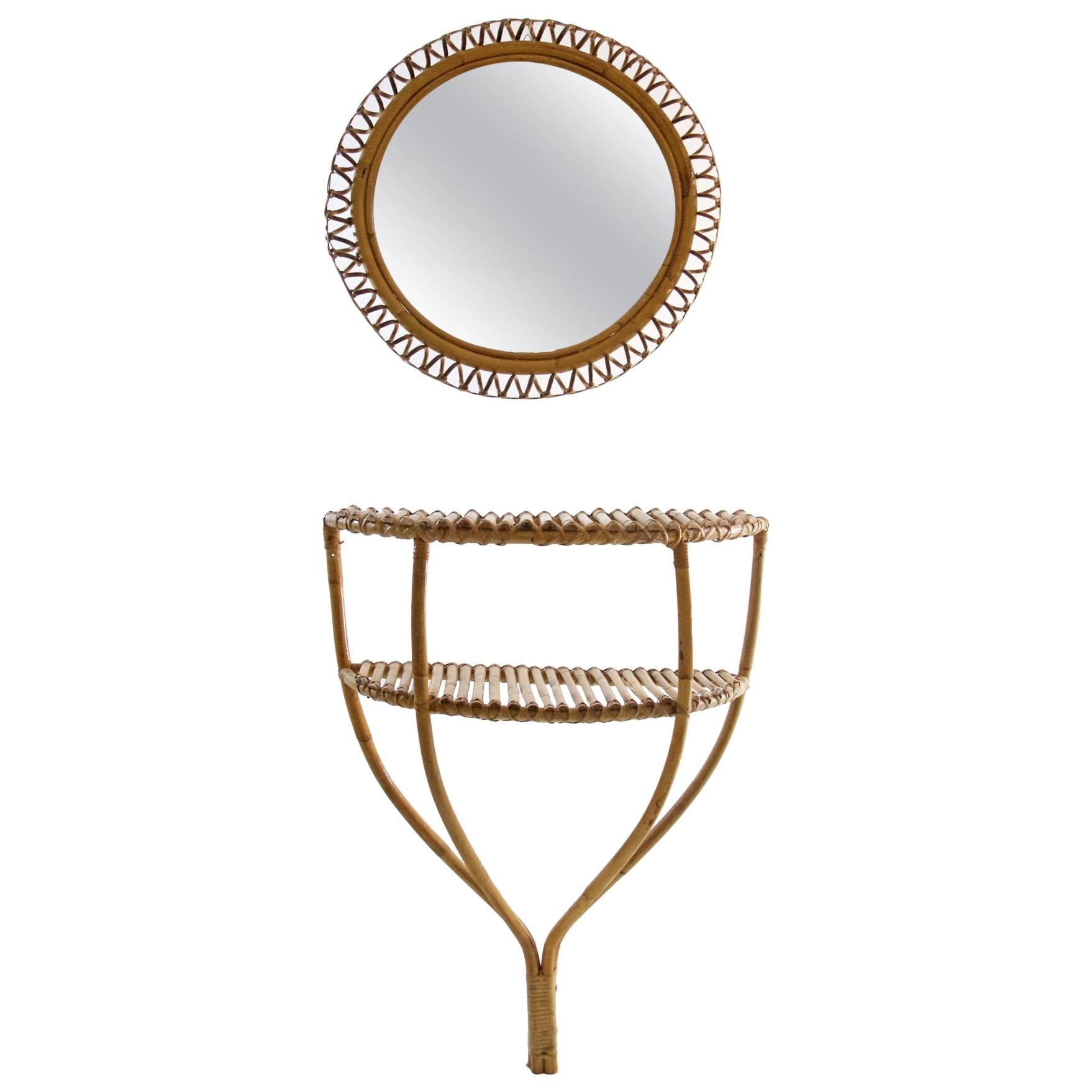 Rattan Console Table and Round Mirror, Italy at 1stDibs modern