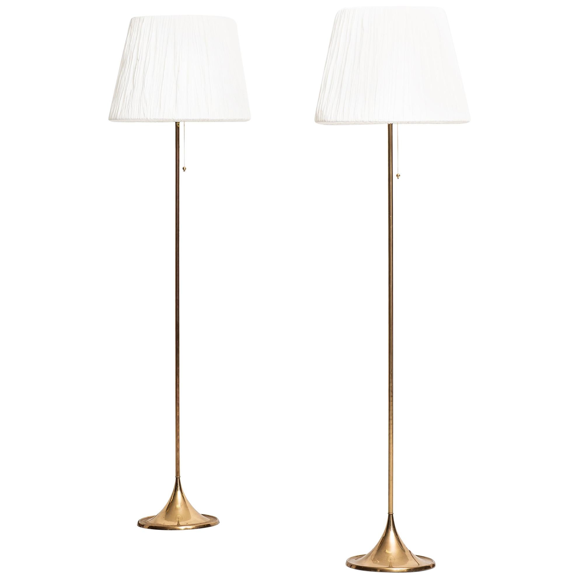 Pair of Floor Lamps Model G-025 in Brass Produced by Bergbom in Sweden