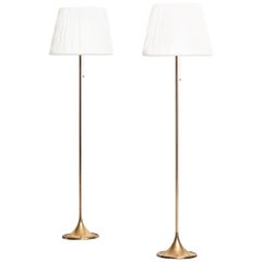 Vintage Pair of Floor Lamps Model G-025 in Brass Produced by Bergbom in Sweden