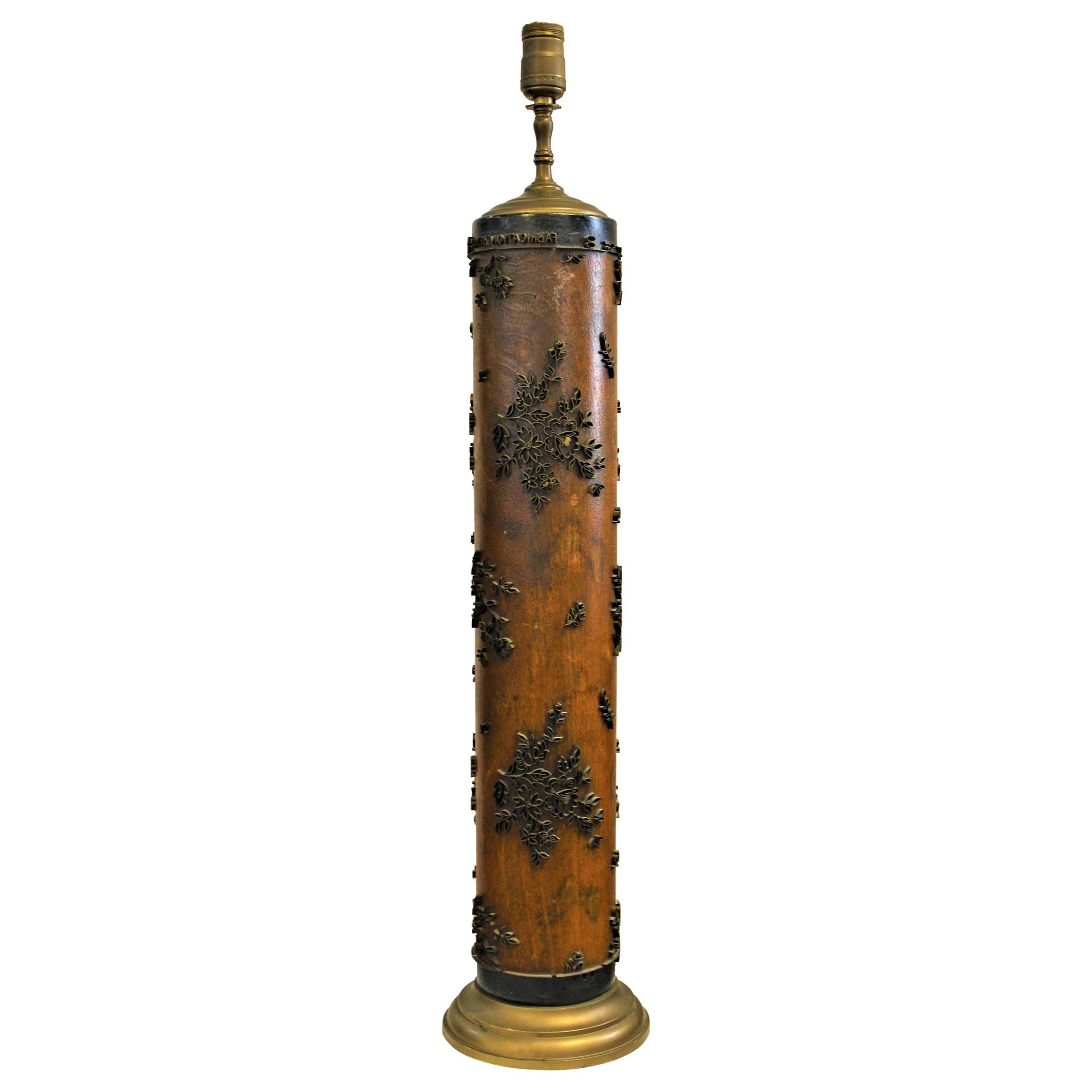 Antique Victorian Industrial Fabric or Wallpaper Printing Roller Lamp For Sale