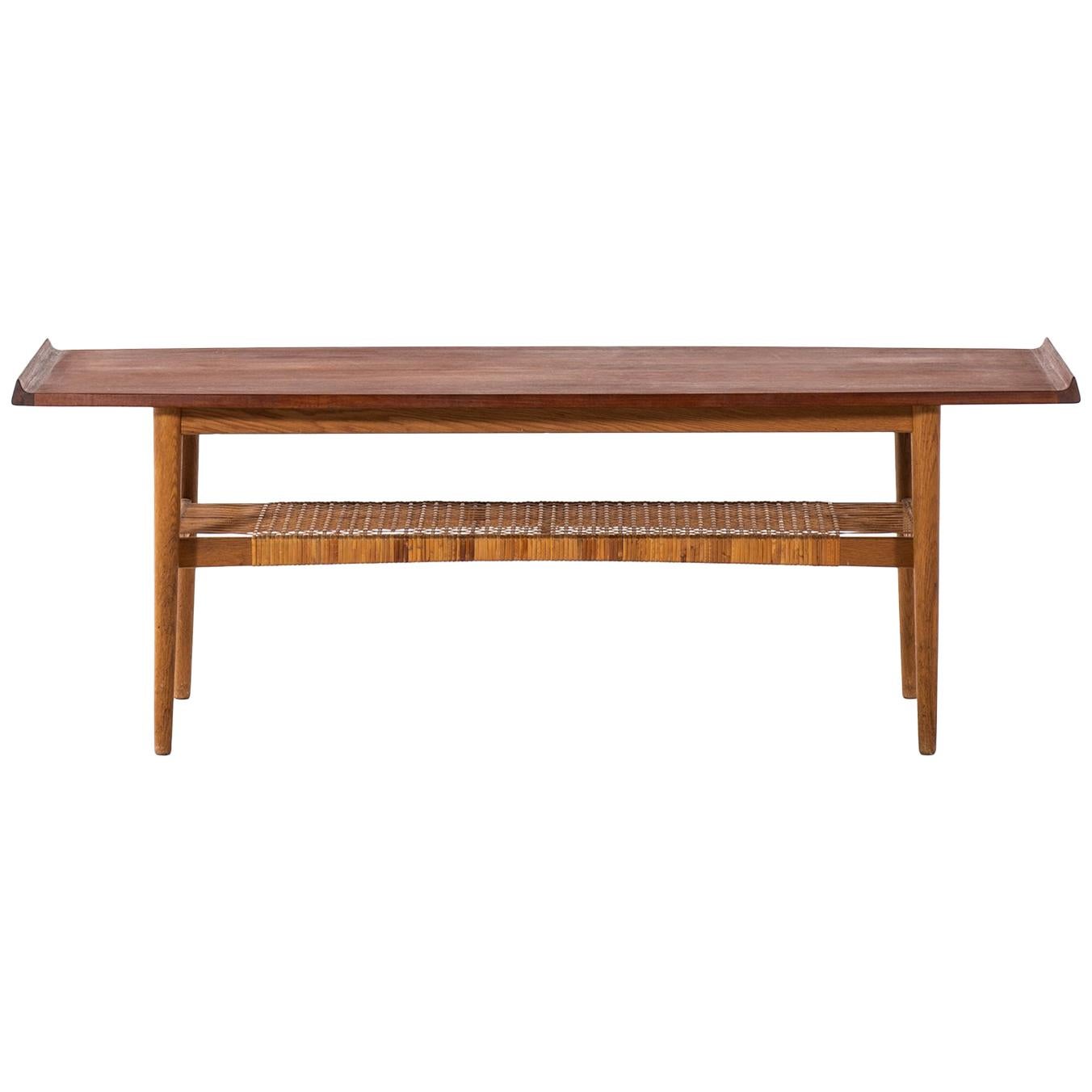 Coffee Table in Teak, Oak and Woven Cane Produced in Denmark