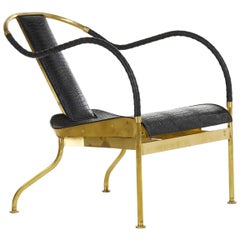 Mats Theselius El Ray Armchair Brass & Crocodile Easy Chair Källemo Sweden, 1999