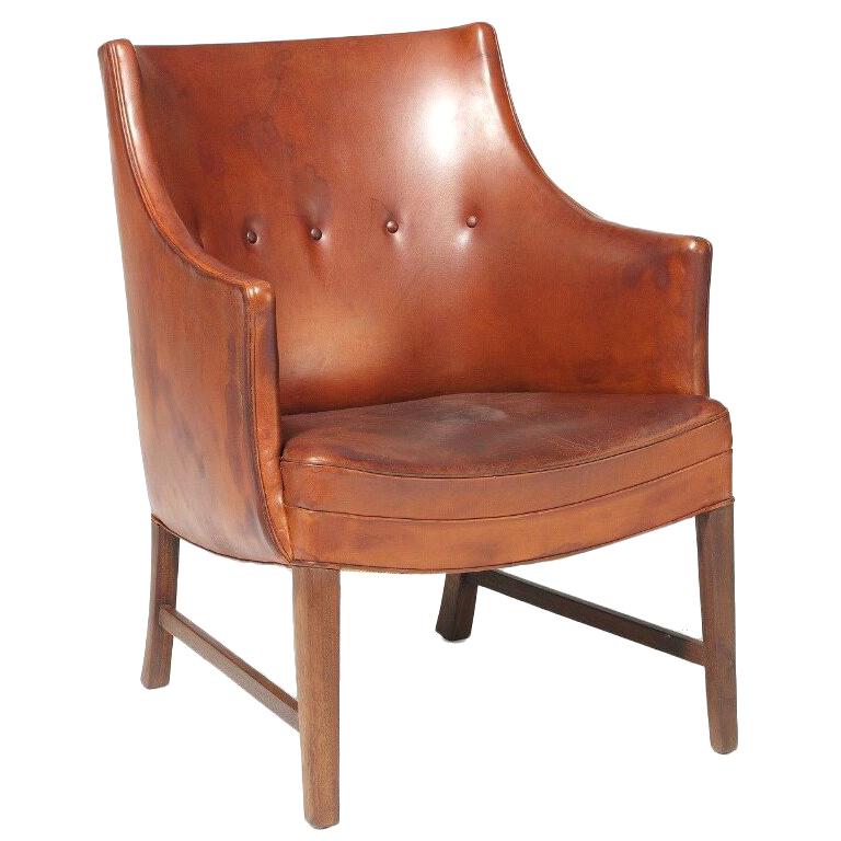 Frits Henningsen Cognac-Color Leather Armchair in Original Condition For Sale