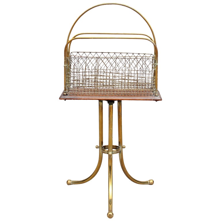 19th Century Brass and Mahogany Magazine Rack For Sale