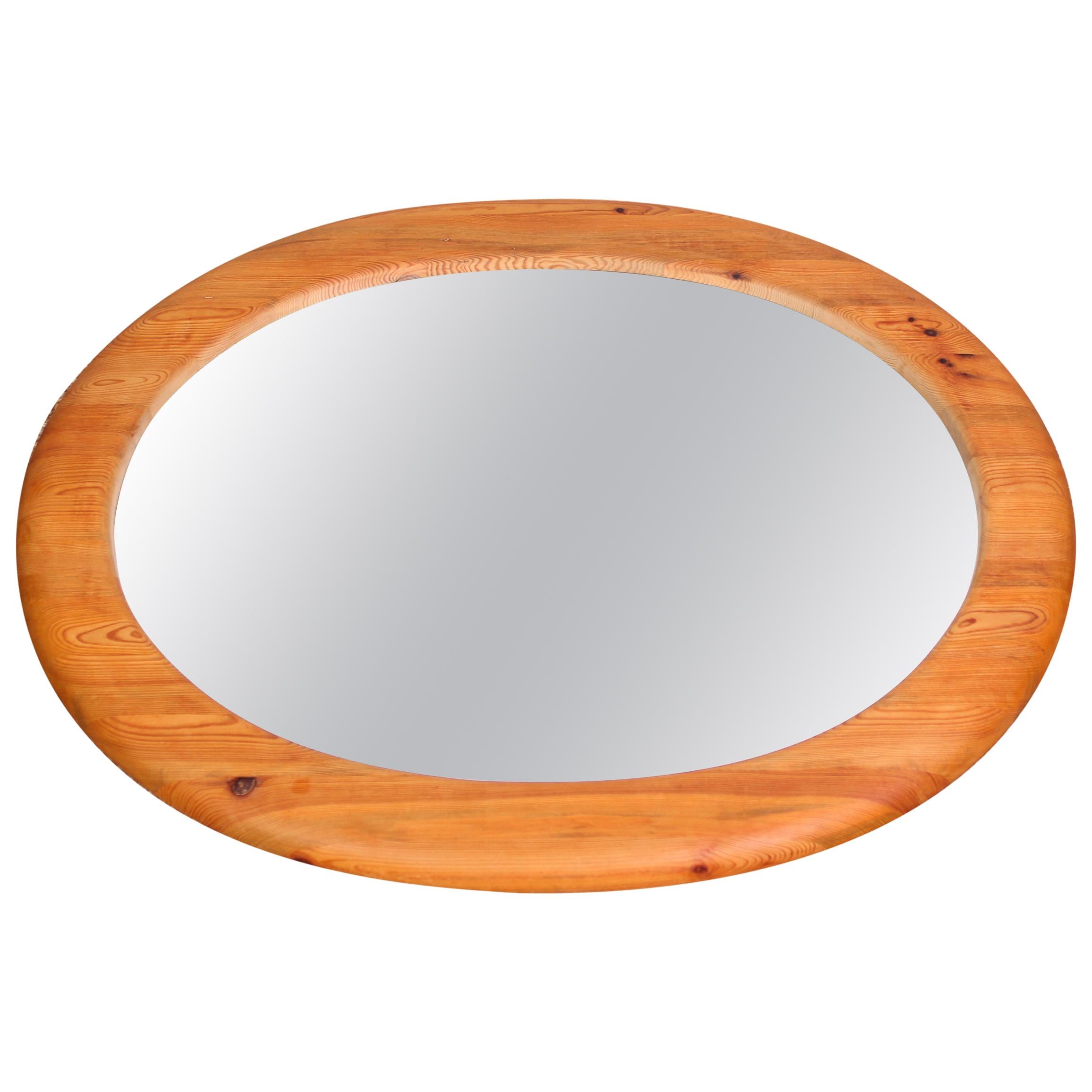 Midcentury Large Oval Solid Pine Mirror, Sweden, 1960s For Sale