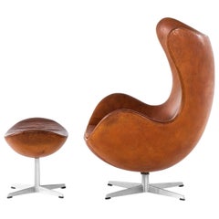 Arne Jacobsen Early Egg Chair with Stool by Fritz Hansen in Denmark