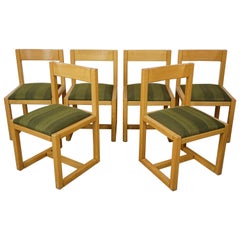 Used Scandinavian Style Wooden and Fabric Set of 6 Dining Chairs