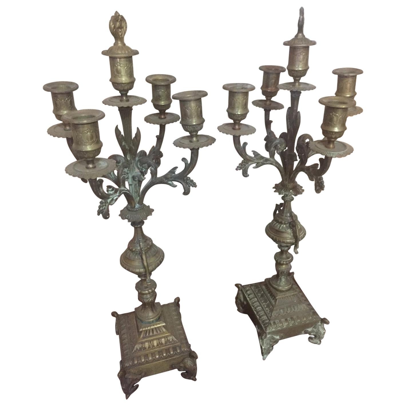 Early 20th Century French Bronze Candelabra, 1900s For Sale