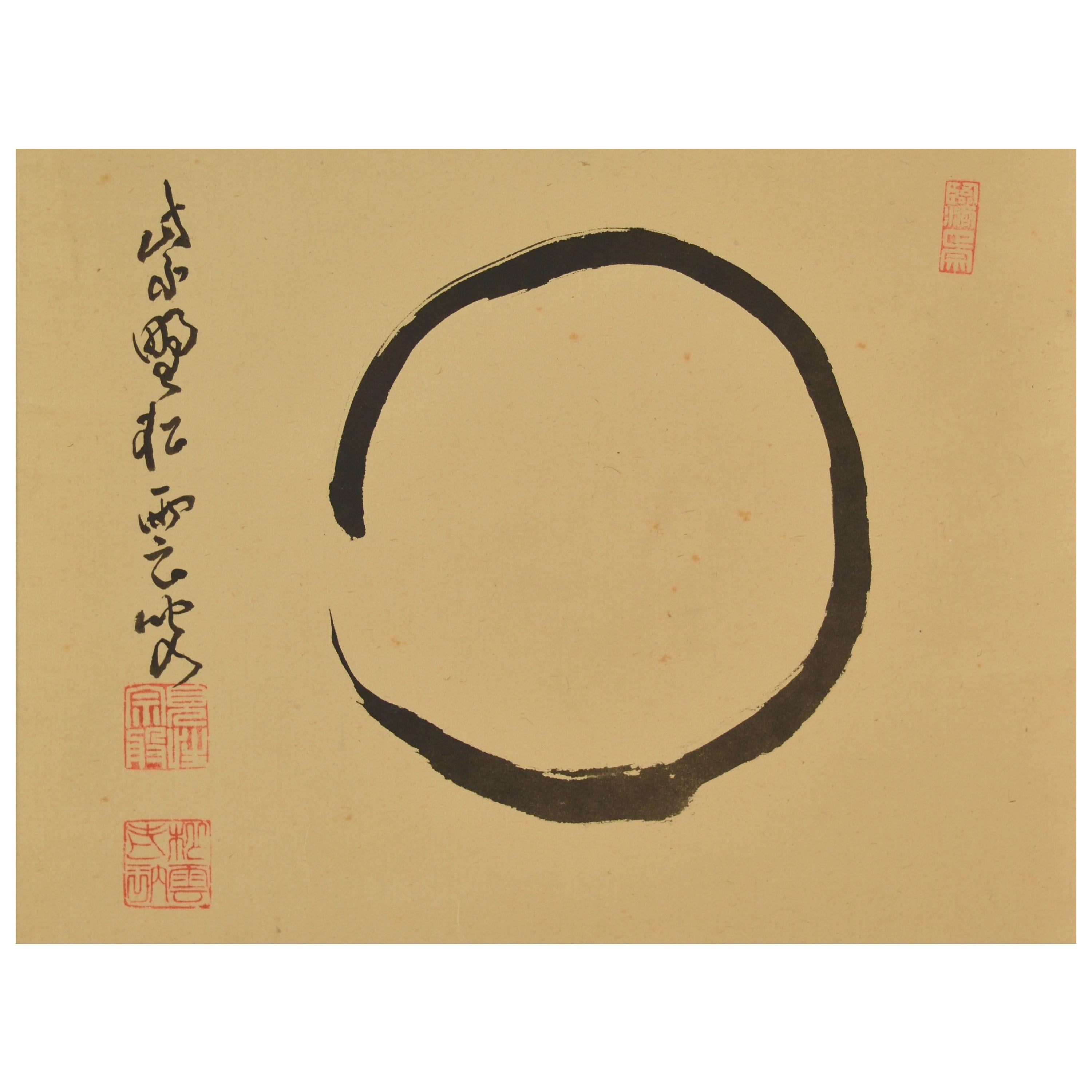 Early 20th Century Enso Zen Circle by Zen Master Shuhan Genpo For Sale