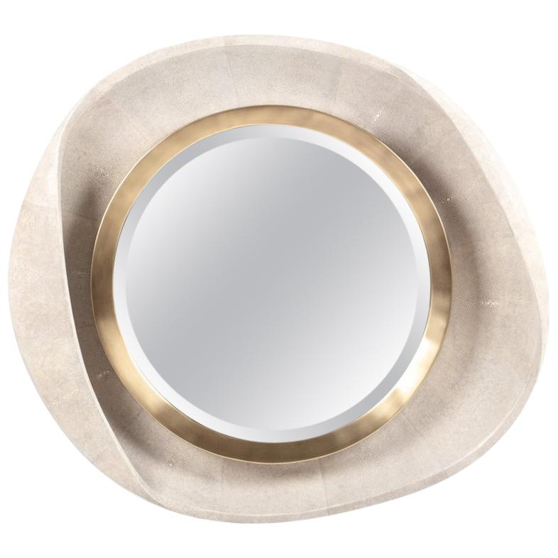 Petal Mirror in Cream Shagreen and Bronze-Patina Brass by R&Y Augousti