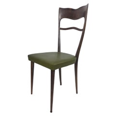 Mid-Century Modern Set of Six High-Back Beechwood and Green Italian Chairs